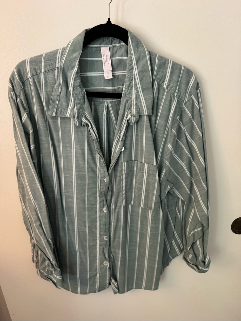 Auden Men's Green Vertical Stripe Button-Down Shirt